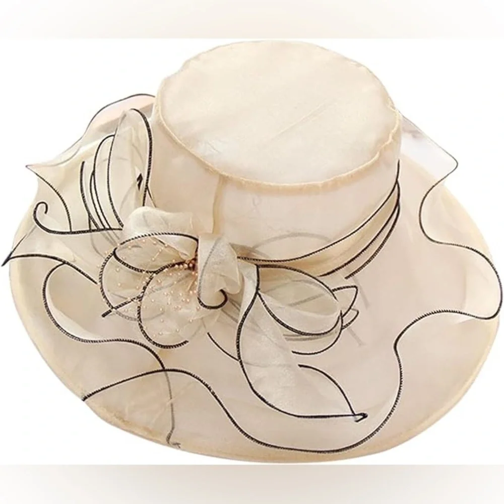 Kentucky derby FASCINATOR Organza Hat in Beige & Black - Picture 5 of 6